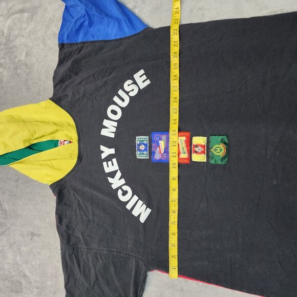 VTG Mickey Mouse Men's Multi Color Block Short Sleeve Hooded Shirt Size L / XL - Picture 13 of 15